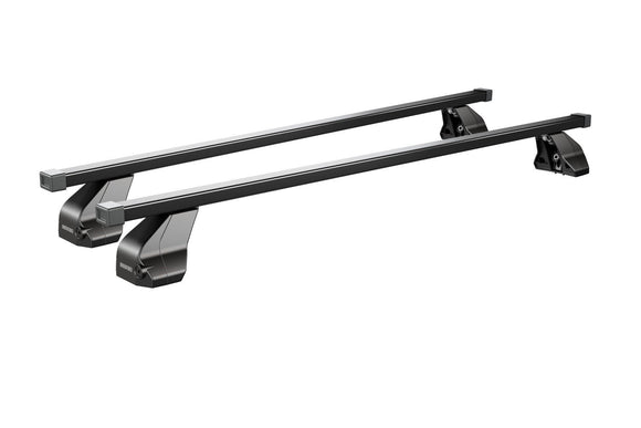 Barre portatutto Menabo Omega in acciaio zincato colore nero per HYUNDAI Accent IV (RB) Hatchback 5 porte anno dal 2011 al 2018 con tetto liscio