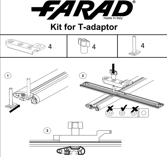 FARAD-Il fissaggio a T si adatta a tutte le barre FARAD con scanalatura.