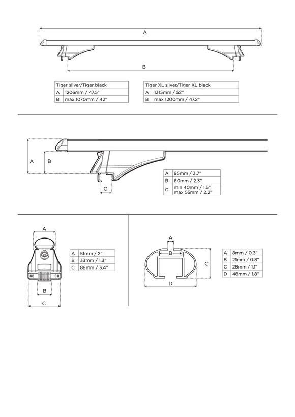 MENABO - Barre portatutto TIGER XL BLACK in alluminio per Audi Q5 (8R) 5 porte anno 14>16