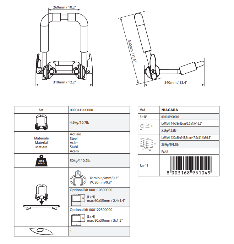 Carrello Per Kayak Pieghevole Izrielar - Alluminio, Fino A 75 Kg, Per Canoe E Surf - Foto 7